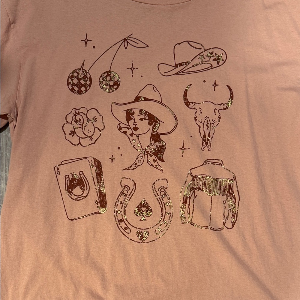 Mighty Fine Pink Graphic T-Shirt with Western Motifs - Picture 2 of 5